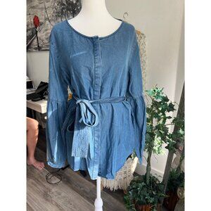 Womnes Banana republic denim long sleeve PREPPY babydoll blouse waist-tie MEDIUM